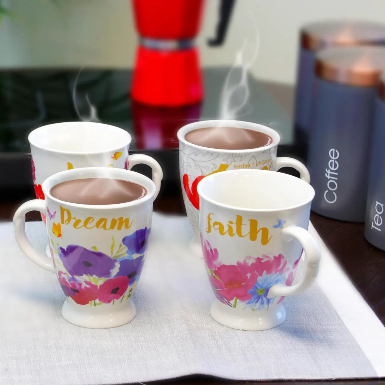 Alt view image 7 of 7 - Gibson Bold Floral 17.4 oz Cup set of 4 Assorted Designs