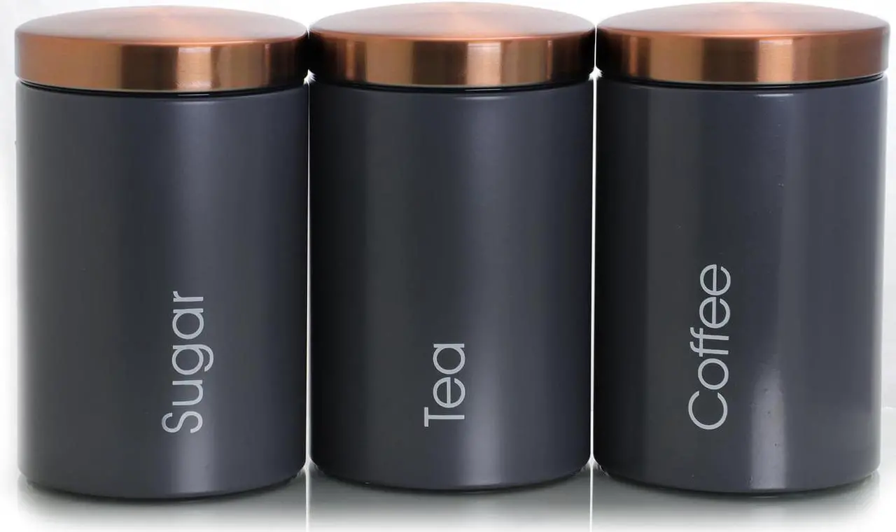 Main image of MegaChef Essential Kitchen Storage 3 Piece Sugar, Coffee and Tea Canister Set in Matte Gray