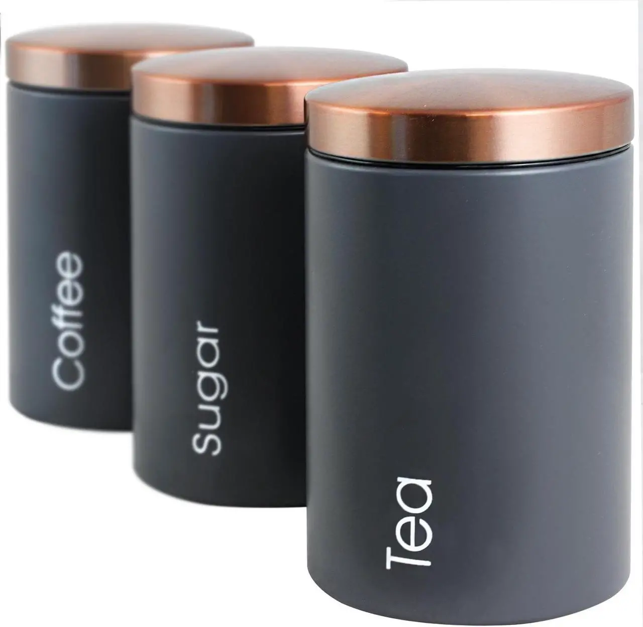 Alt view image 2 of 8 - MegaChef Essential Kitchen Storage 3 Piece Sugar, Coffee and Tea Canister Set in Matte Gray