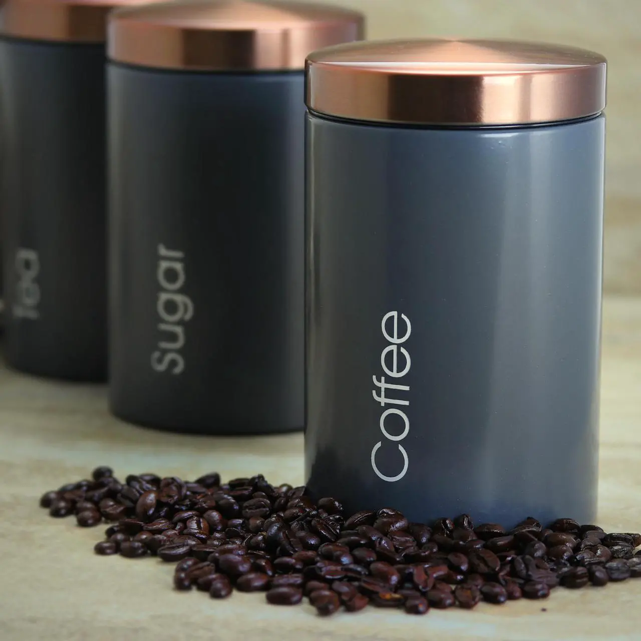 Alt view image 5 of 8 - MegaChef Essential Kitchen Storage 3 Piece Sugar, Coffee and Tea Canister Set in Matte Gray