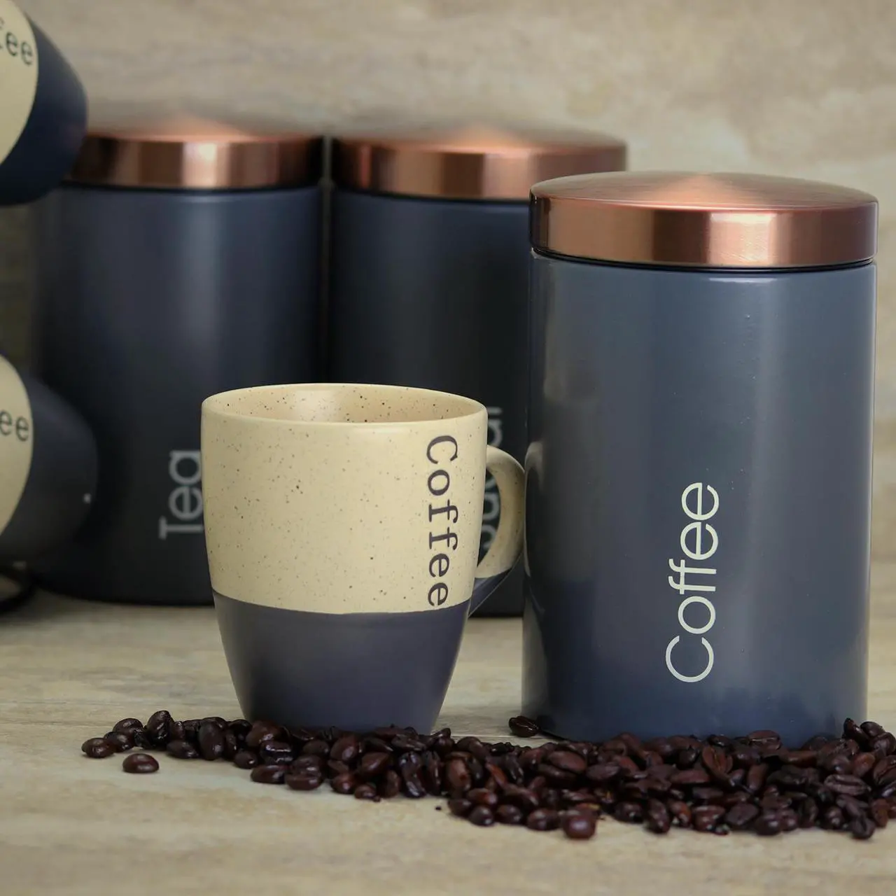 Alt view image 6 of 8 - MegaChef Essential Kitchen Storage 3 Piece Sugar, Coffee and Tea Canister Set in Matte Gray