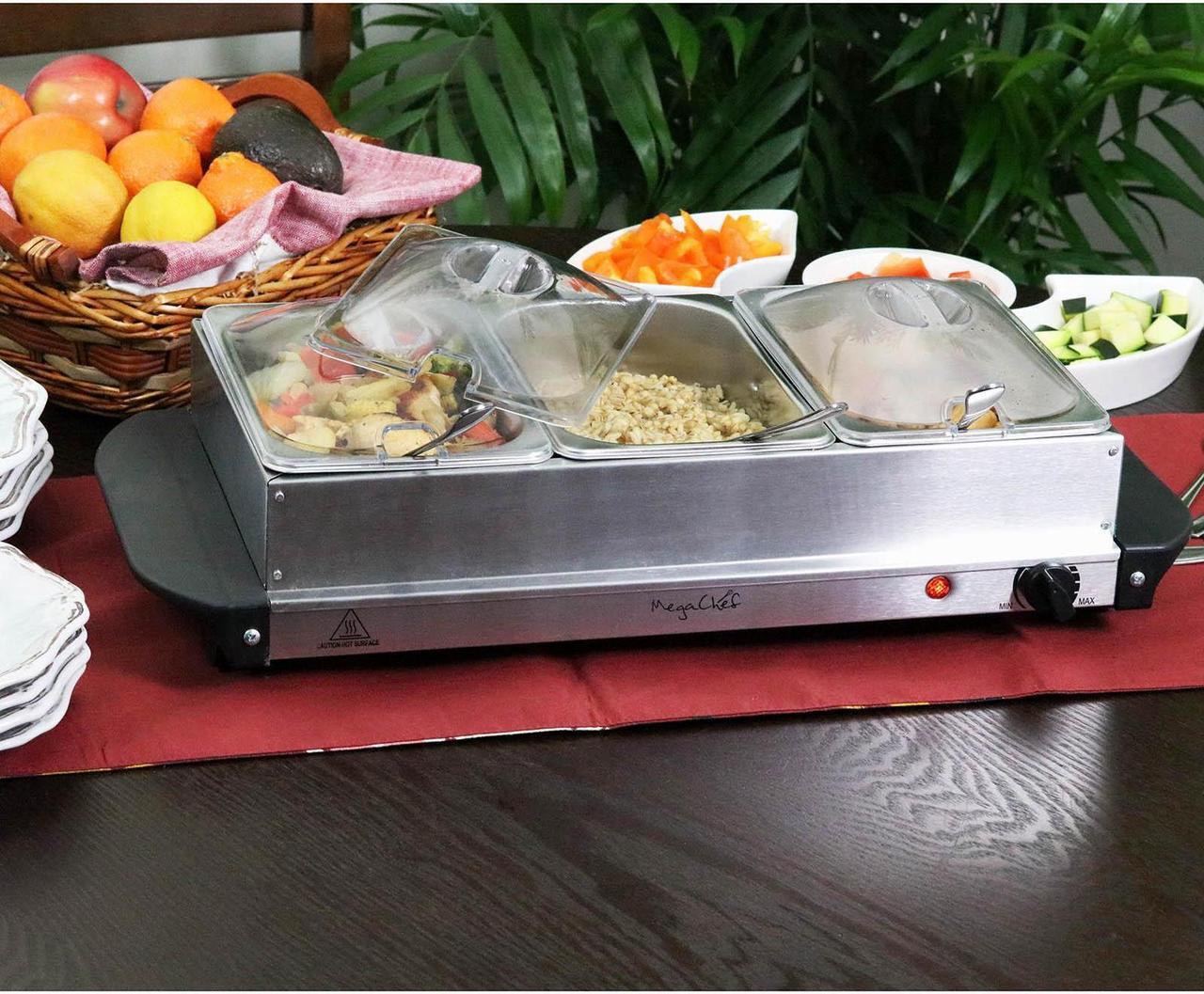 Alt view image 5 of 10 - MegaChef MC-9003B Buffet Server & Food Warmer With 3 Removable Sectional Trays, Heated Warming Tray and Removable Tray Frame