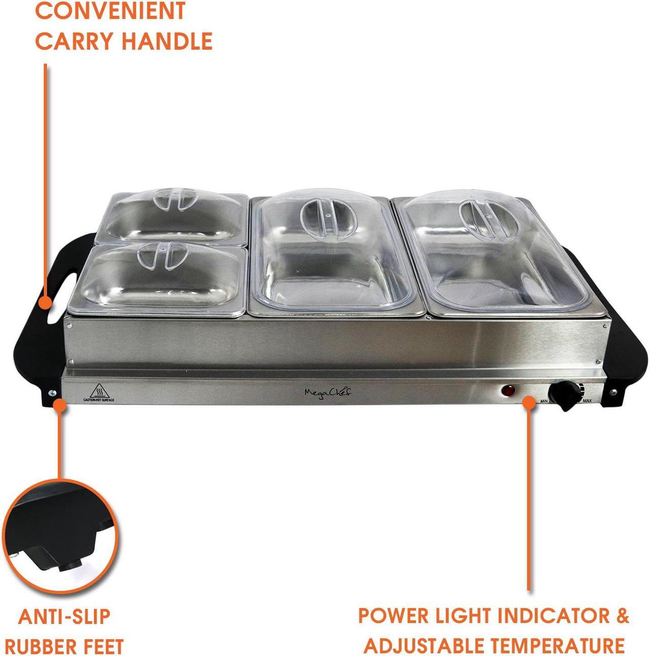Alt view image 7 of 10 - MegaChef MC-9003B Buffet Server & Food Warmer With 3 Removable Sectional Trays, Heated Warming Tray and Removable Tray Frame