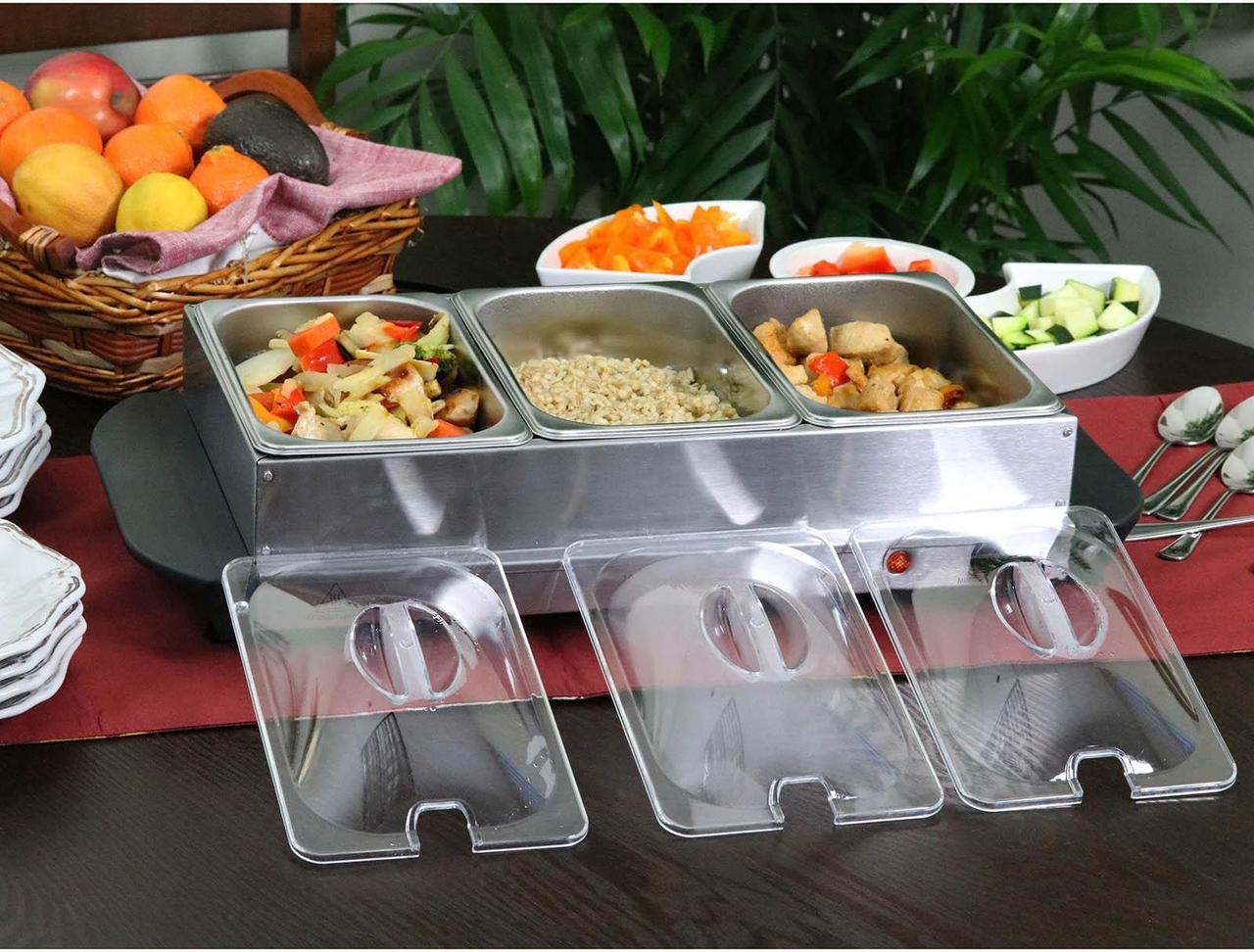 Alt view image 6 of 10 - MegaChef MC-9003B Buffet Server & Food Warmer With 3 Removable Sectional Trays, Heated Warming Tray and Removable Tray Frame