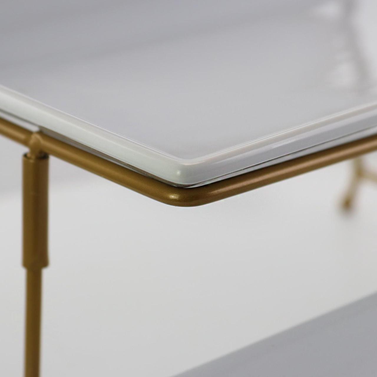 Alt view image 3 of 6 - Gibson Elite Gracious Dining 3 Tiered Rectangle Porcelain Plate Set with Gold Metal Stand