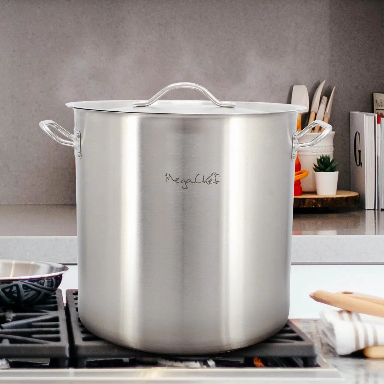 Alt view image 6 of 7 - MegaChef Professional Kitchen 52.8 Quart Round Stainless Steel Stock Pot with Lid