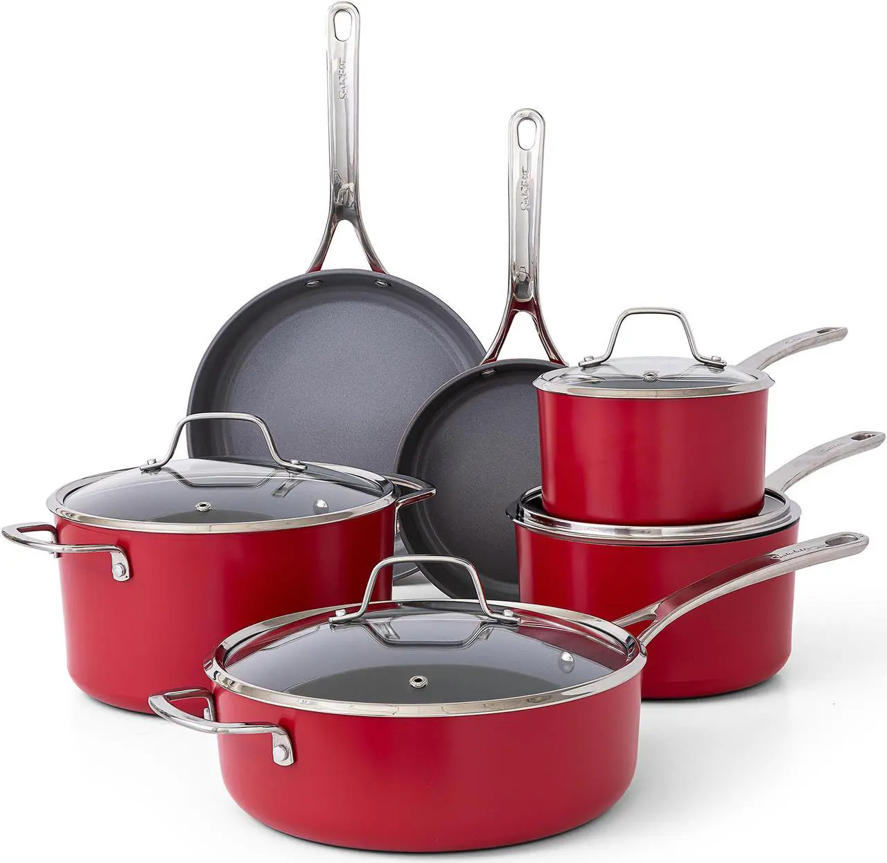 Main image of Sur La Table Angelie 10 Piece Nonstick Ceramic Enameled Aluminum Cookware Set in Matte Brick