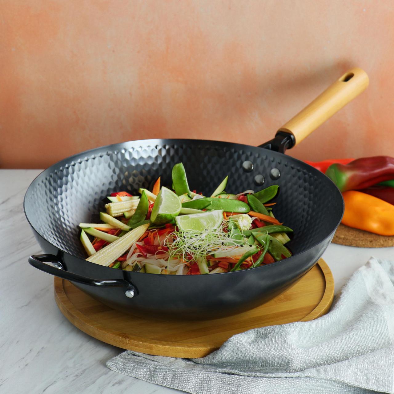 Alt view image 6 of 6 - Oster Bressler 13.5in Nonstick Carbon Steel Wok with Wooden Handle