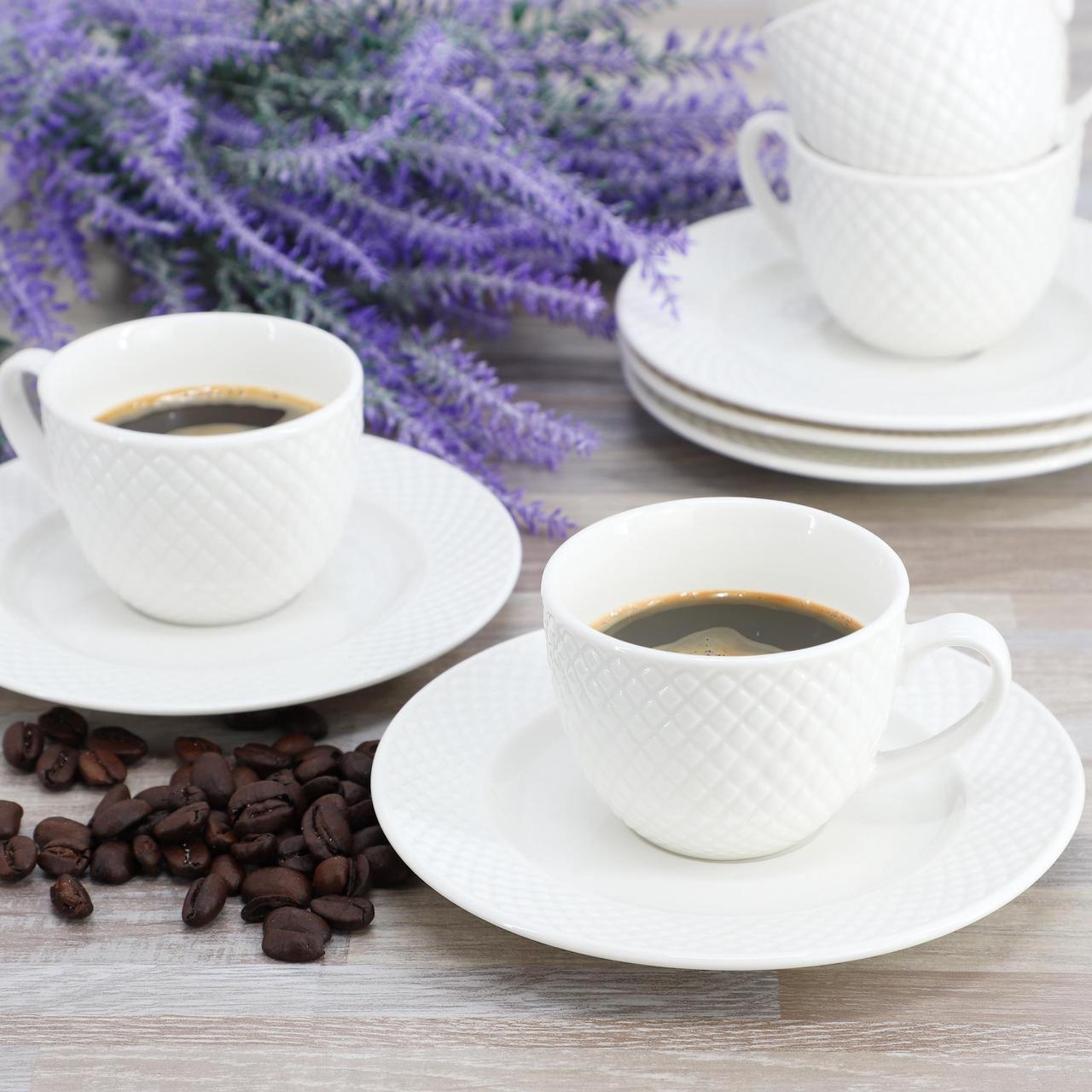 Alt view image 6 of 6 - Elama Sol 12 Piece 3 Ounce Porcelain Espresso Cup with Saucer Set in White
