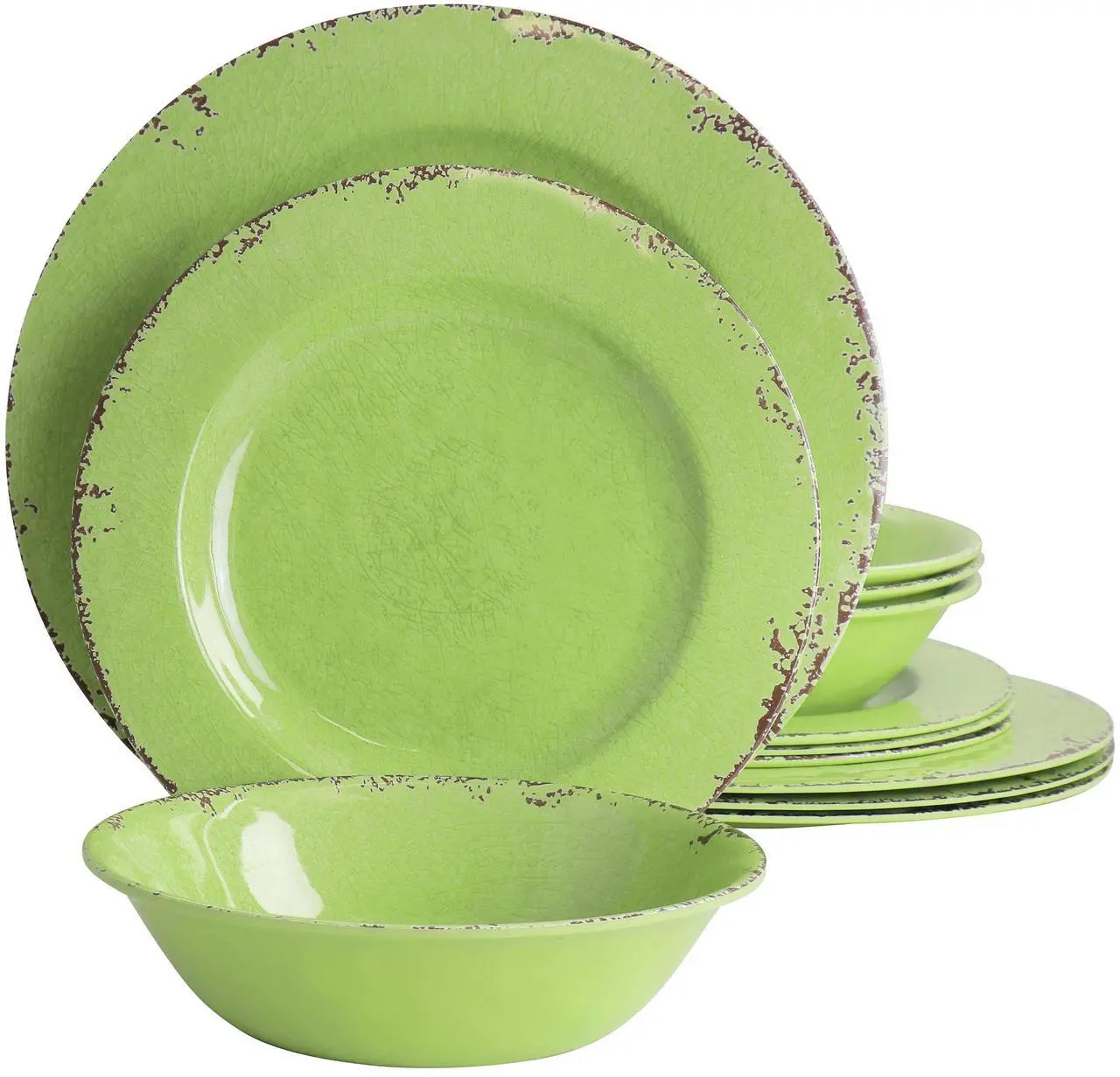 Main image of Gibson Mauna 12 Piece Melamine Dinnerware Set in Crackle Green