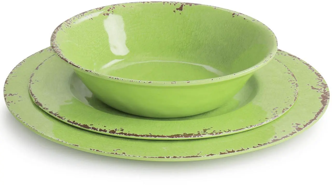 Alt view image 3 of 7 - Gibson Mauna 12 Piece Melamine Dinnerware Set in Crackle Green