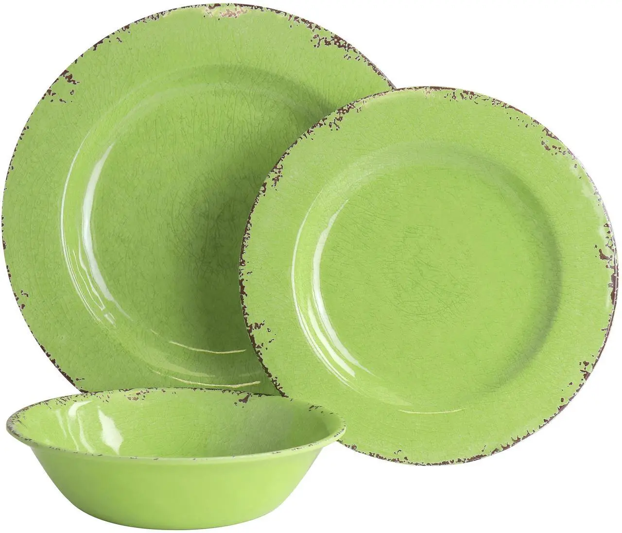 Alt view image 2 of 7 - Gibson Mauna 12 Piece Melamine Dinnerware Set in Crackle Green
