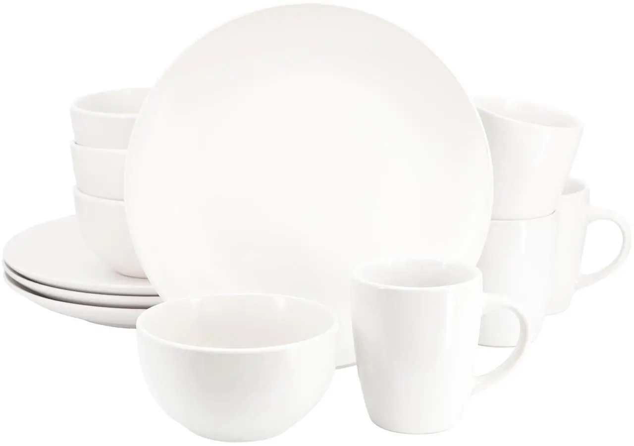 Main image of Gibson Home Everyday Plus 12 Piece Round Stoneware Dinnerware Set in White
