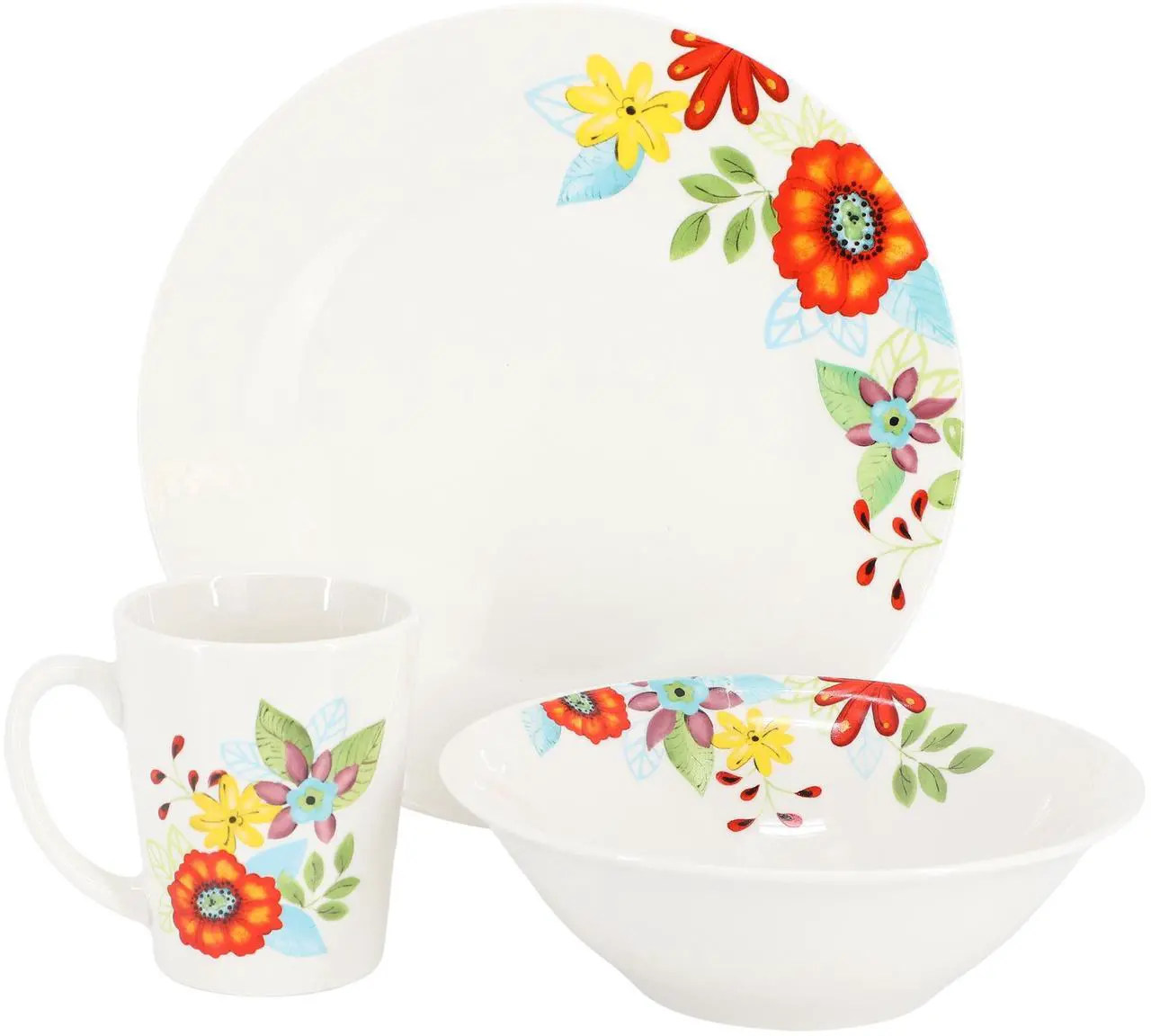 Alt view image 2 of 6 - Gibson Home Color Floral 12 Piece Fine Ceramic Dinnerware Set in Multi