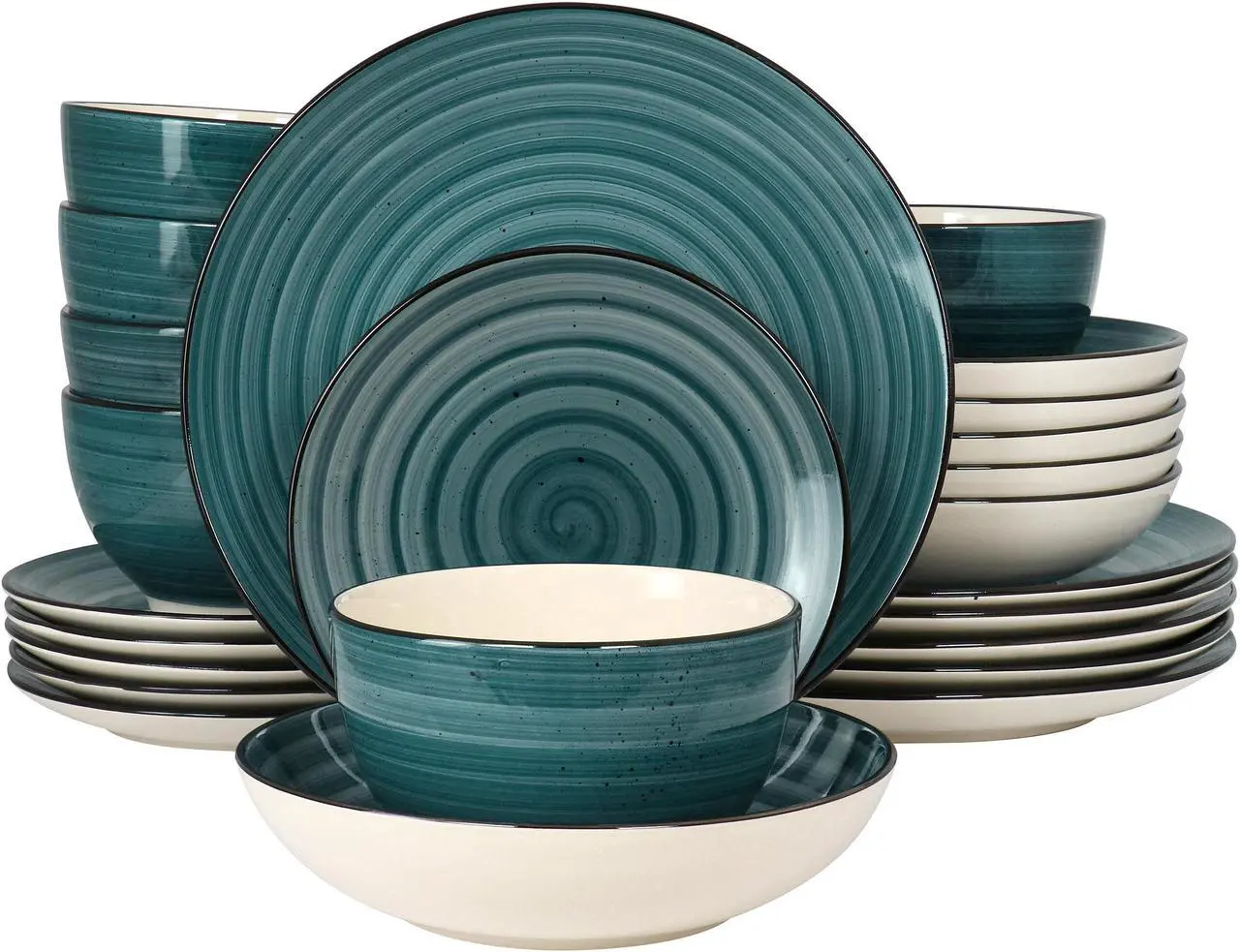 Main image of Elama Gia 24 Piece Round Stoneware Dinnerware Set in Dark Green