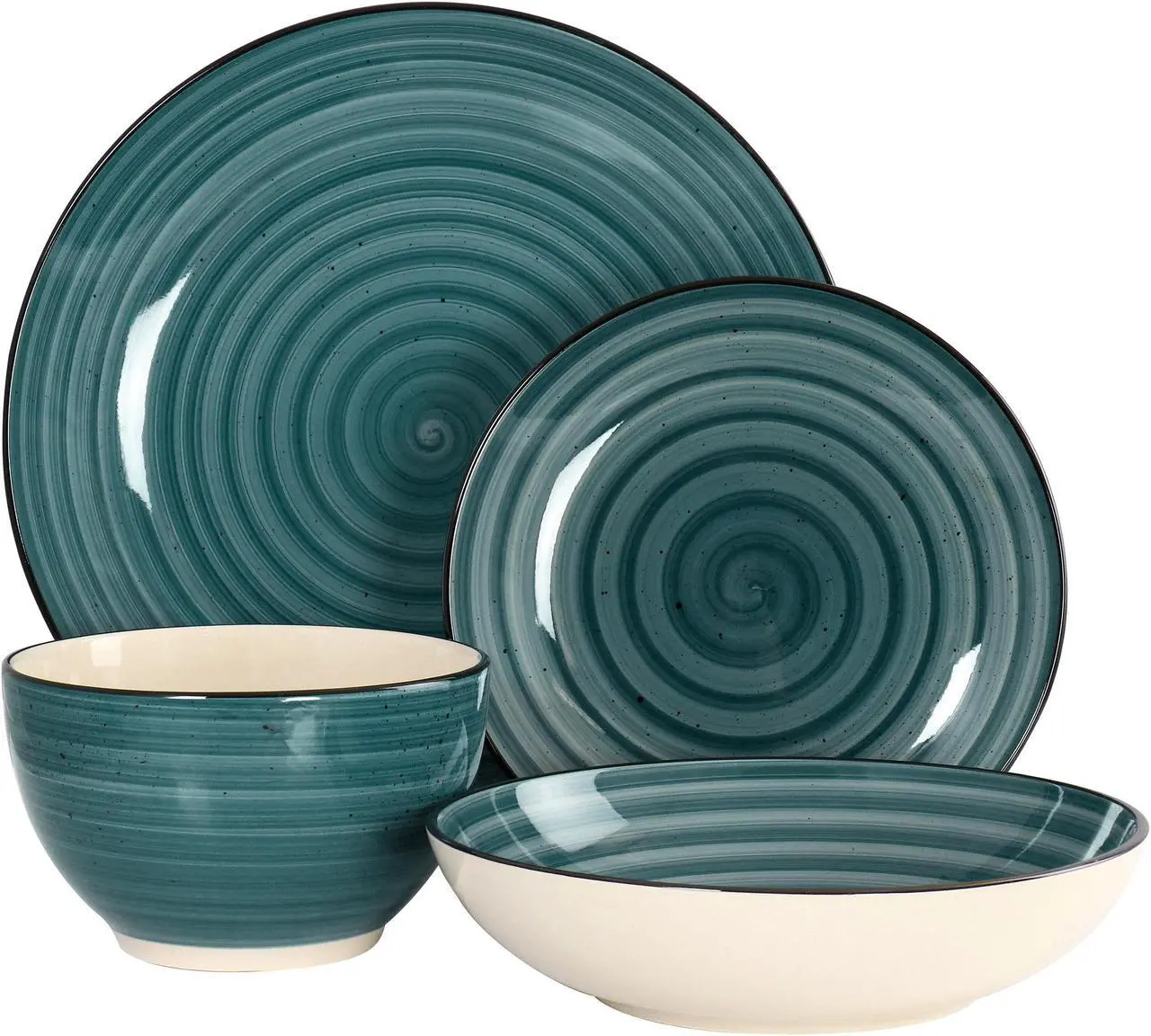 Alt view image 2 of 7 - Elama Gia 24 Piece Round Stoneware Dinnerware Set in Dark Green