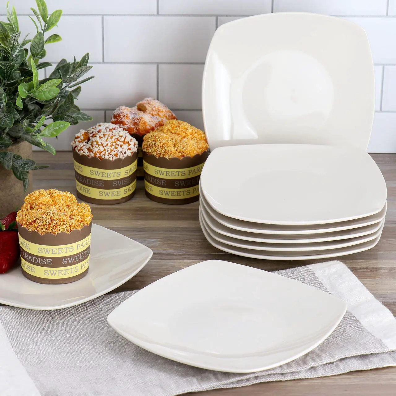 Alt view image 6 of 6 - Gibson Home Zen Buffetware 8 Piece 7in Stoneware Dessert Plate Set in White