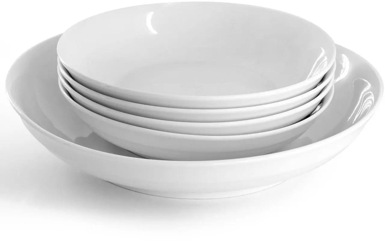 Alt view image 2 of 5 - Gibson Home Great Essentials 5 Piece Fine Ceramic Serving Bowl and Pasta Bowl Set in White