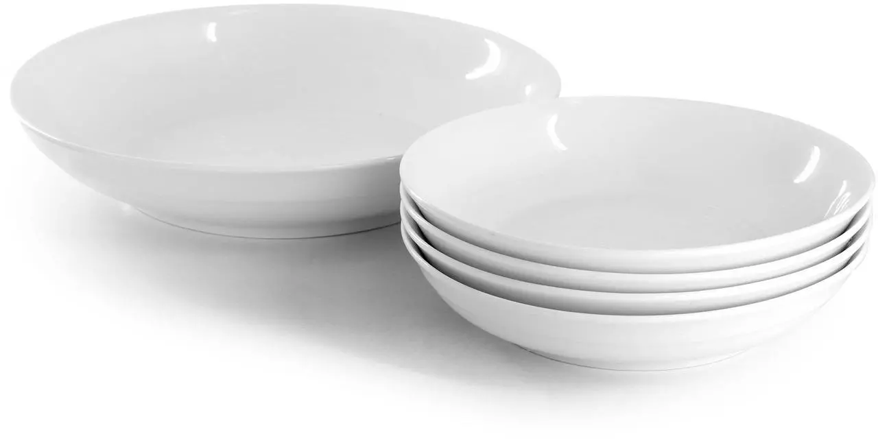 Alt view image 3 of 5 - Gibson Home Great Essentials 5 Piece Fine Ceramic Serving Bowl and Pasta Bowl Set in White