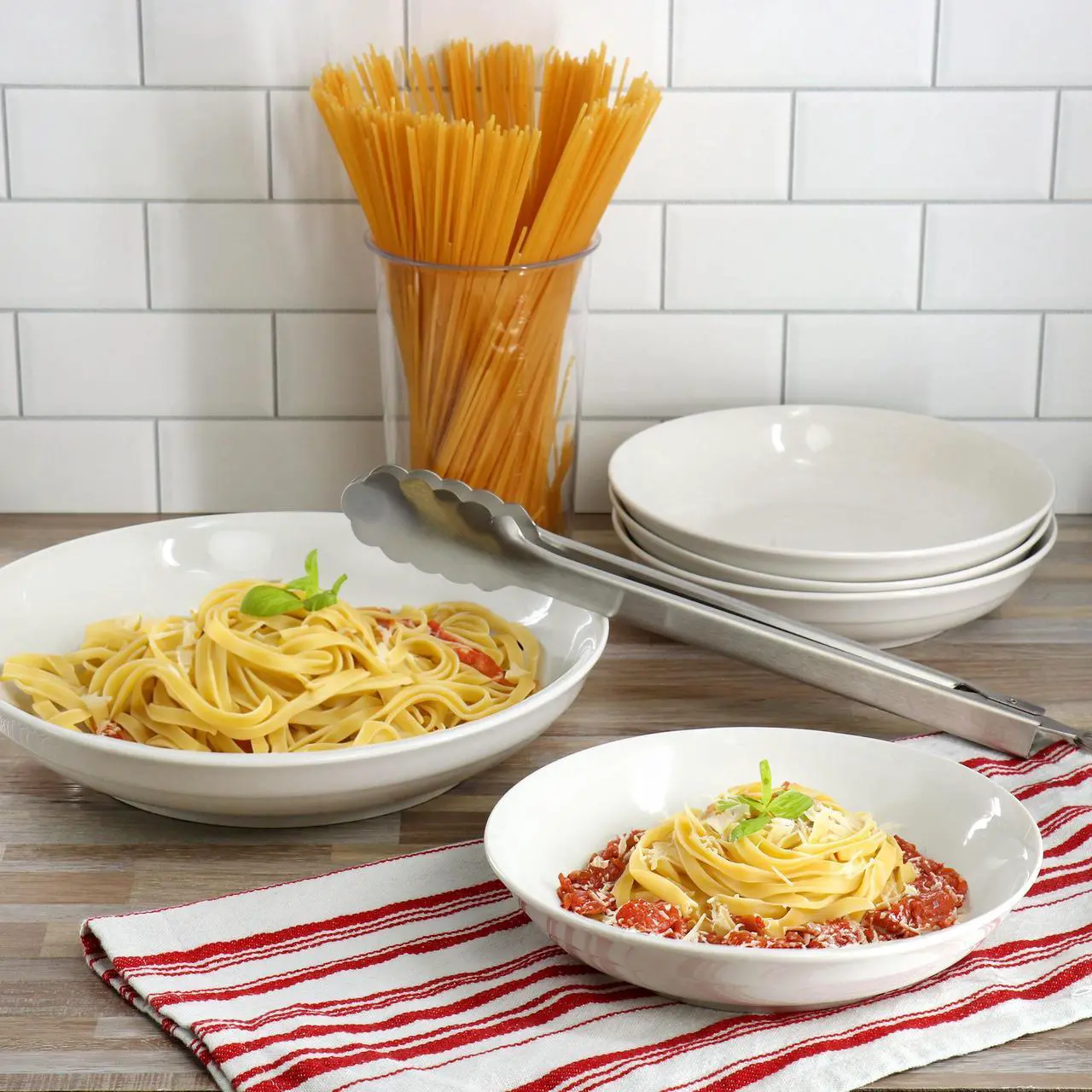 Alt view image 5 of 5 - Gibson Home Great Essentials 5 Piece Fine Ceramic Serving Bowl and Pasta Bowl Set in White