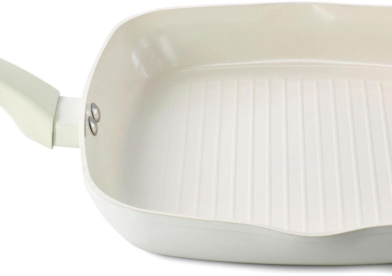 Alt view image 4 of 5 - Martha Stewart Everyday Rexford 10 Inch Ceramic Nonstick Aluminum Square Grill Pan in Linen