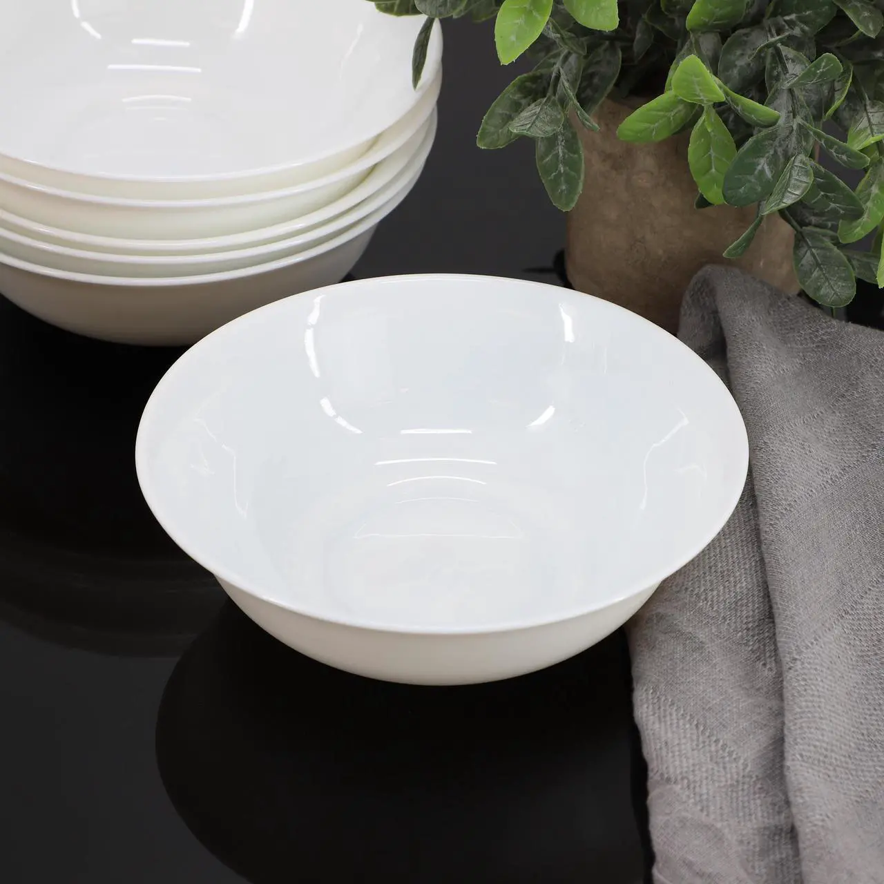 Gibson - Ultra Shadow 6 Piece 6.5 Inch Opal Glass Cereal Bowl Set - White - Thumbnail 4