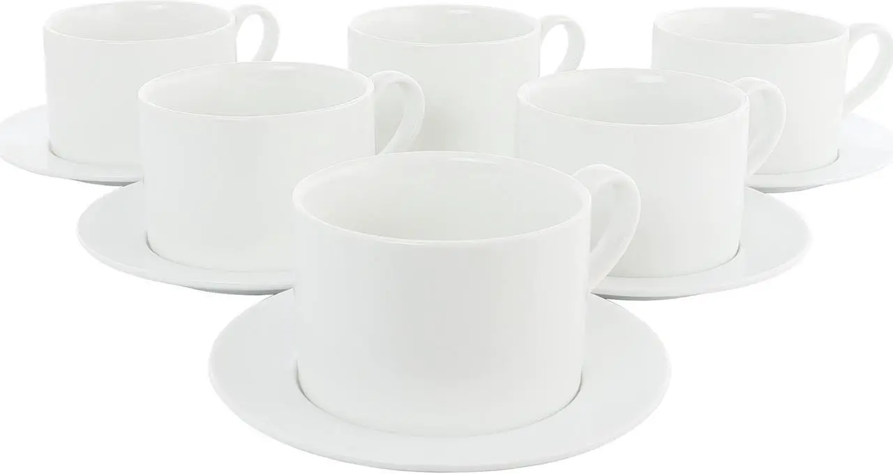 Main image of Our Table Simply White 6 Piece 3.75 Inch Porcelain Cups With Saucers Set