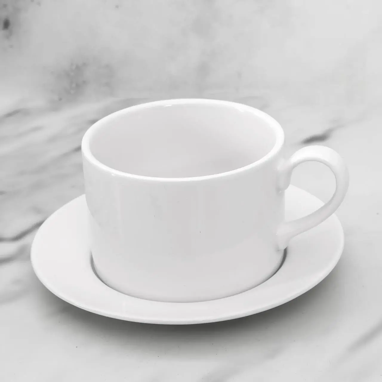 Alt view image 5 of 5 - Our Table Simply White 6 Piece 3.75 Inch Porcelain Cups With Saucers Set