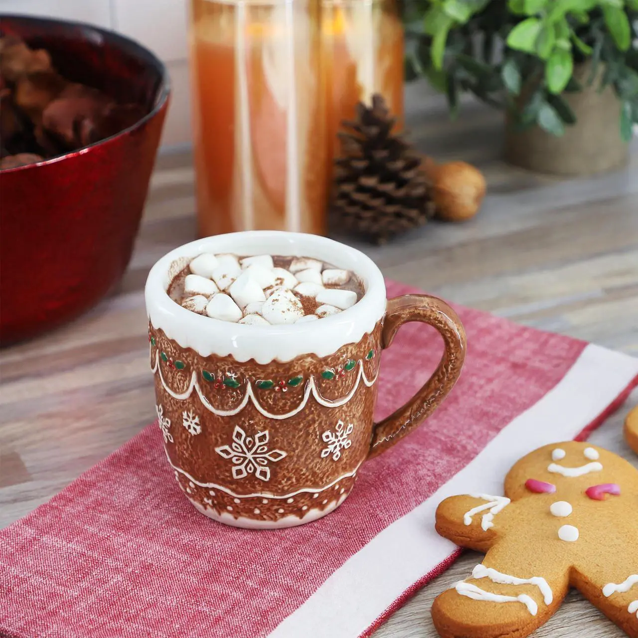 Alt view image 5 of 5 - Martha Stewart 18 Ounce Ceramic Holiday Gingergbread Mug in Brown