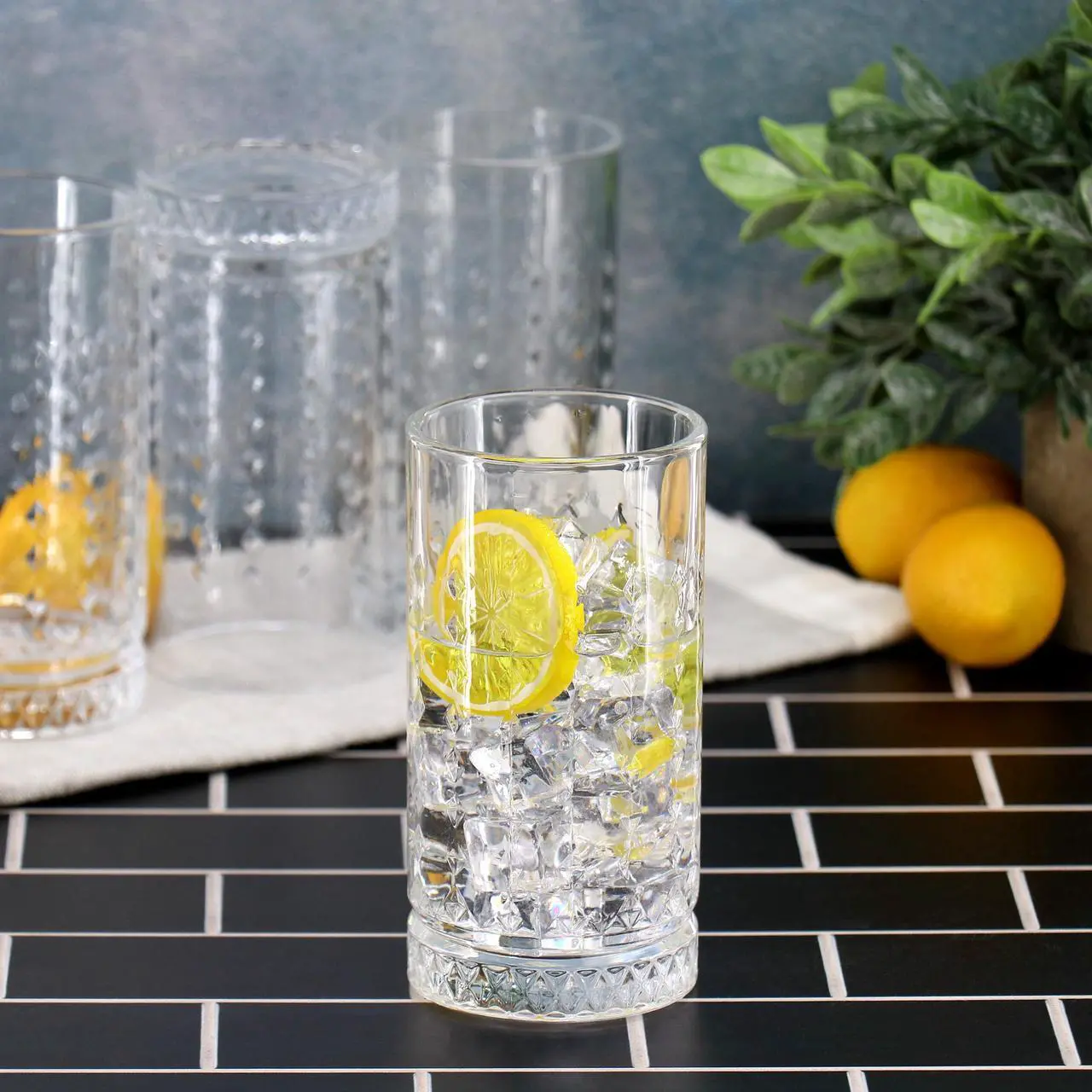 Alt view image 5 of 5 - Gibson Home 4 Piece 16 Ounce Teardrop Embossed Glass Tumbler Set