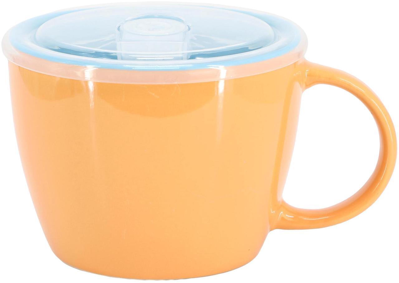 Alt view image 2 of 5 - Gibson Home On The Go 4 Piece 25 Ounce Stoneware Soup Cup Set with Lid in Peach