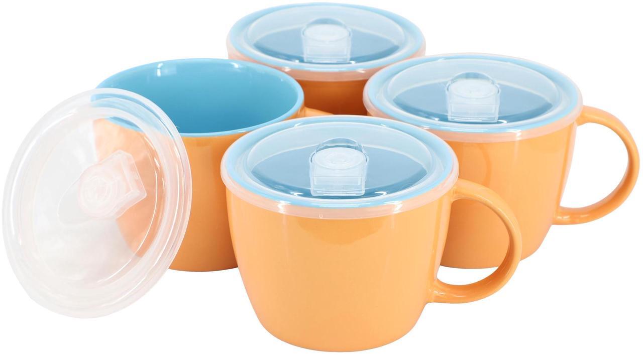 Main image of Gibson Home On The Go 4 Piece 25 Ounce Stoneware Soup Cup Set with Lid in Peach