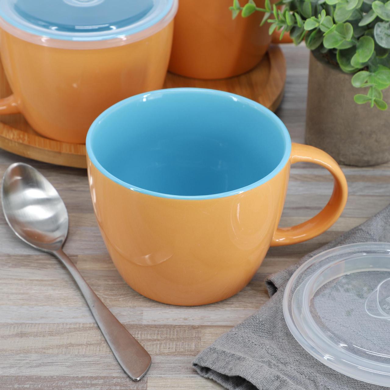 Alt view image 5 of 5 - Gibson Home On The Go 4 Piece 25 Ounce Stoneware Soup Cup Set with Lid in Peach