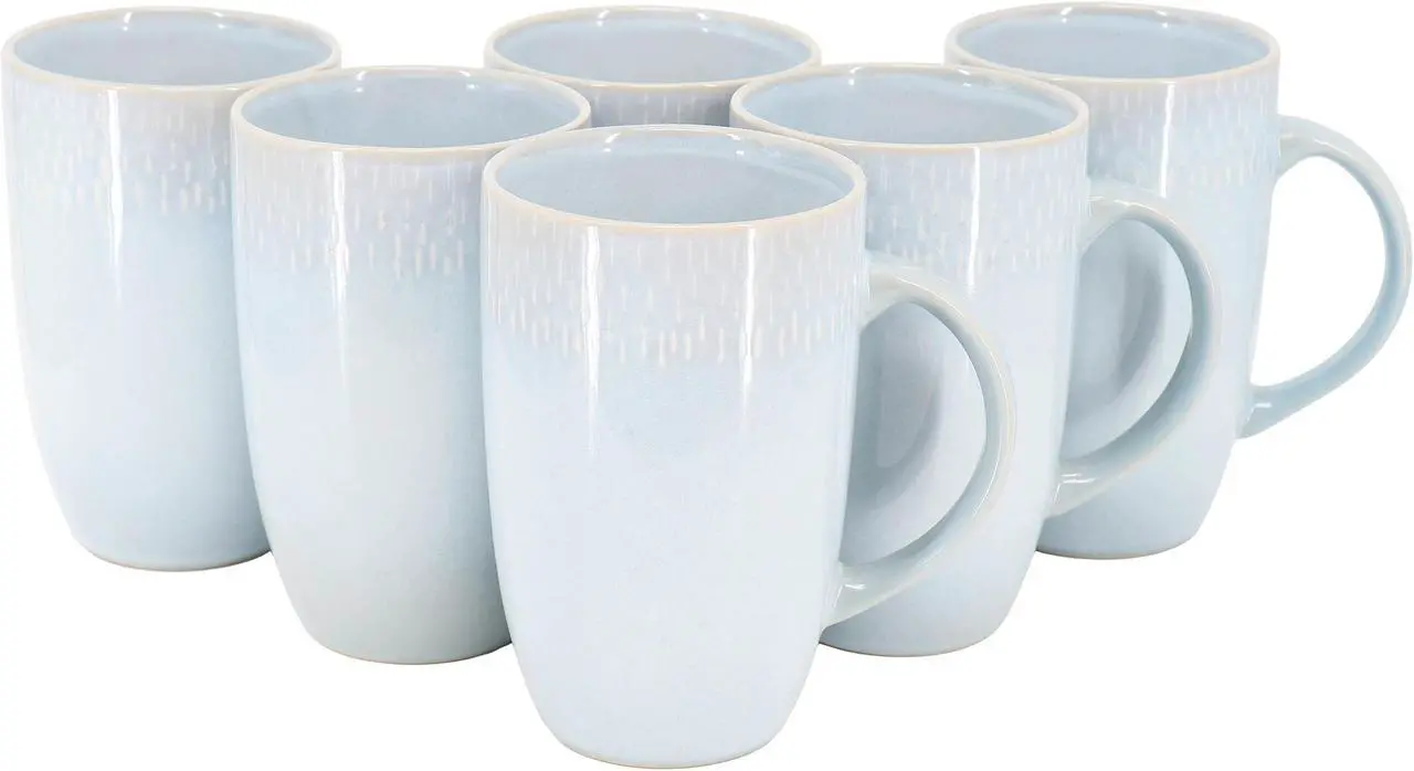 Main image of Gibson Meritage Jasper 6 Piece 22 Ounce Stoneware Tall Latte Cup Set in Ski Blue