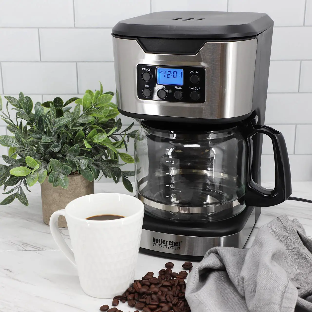 Alt view image 7 of 7 - Better Chef 12-Cup Programmable Coffee Maker in Black with Stainless Steel Accents