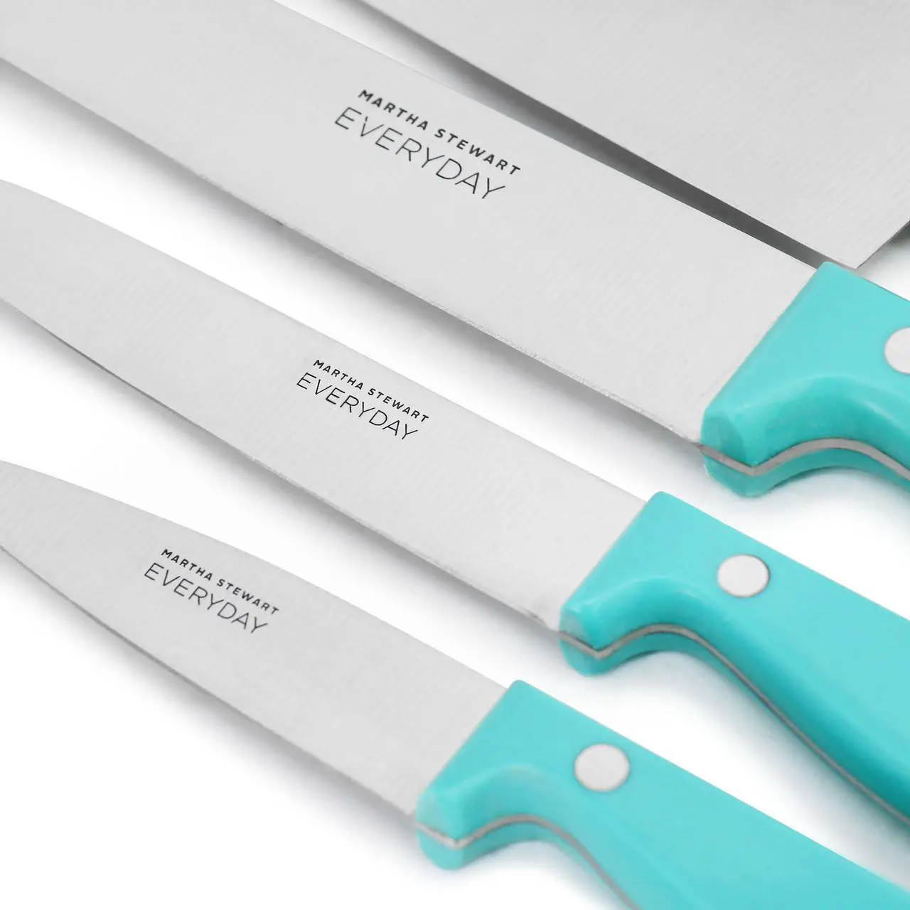 Alt view image 5 of 6 - Martha Stewart Everyday Keswick 7 Piece Stainless Steel Cutlery and Wood Block Set in Teal