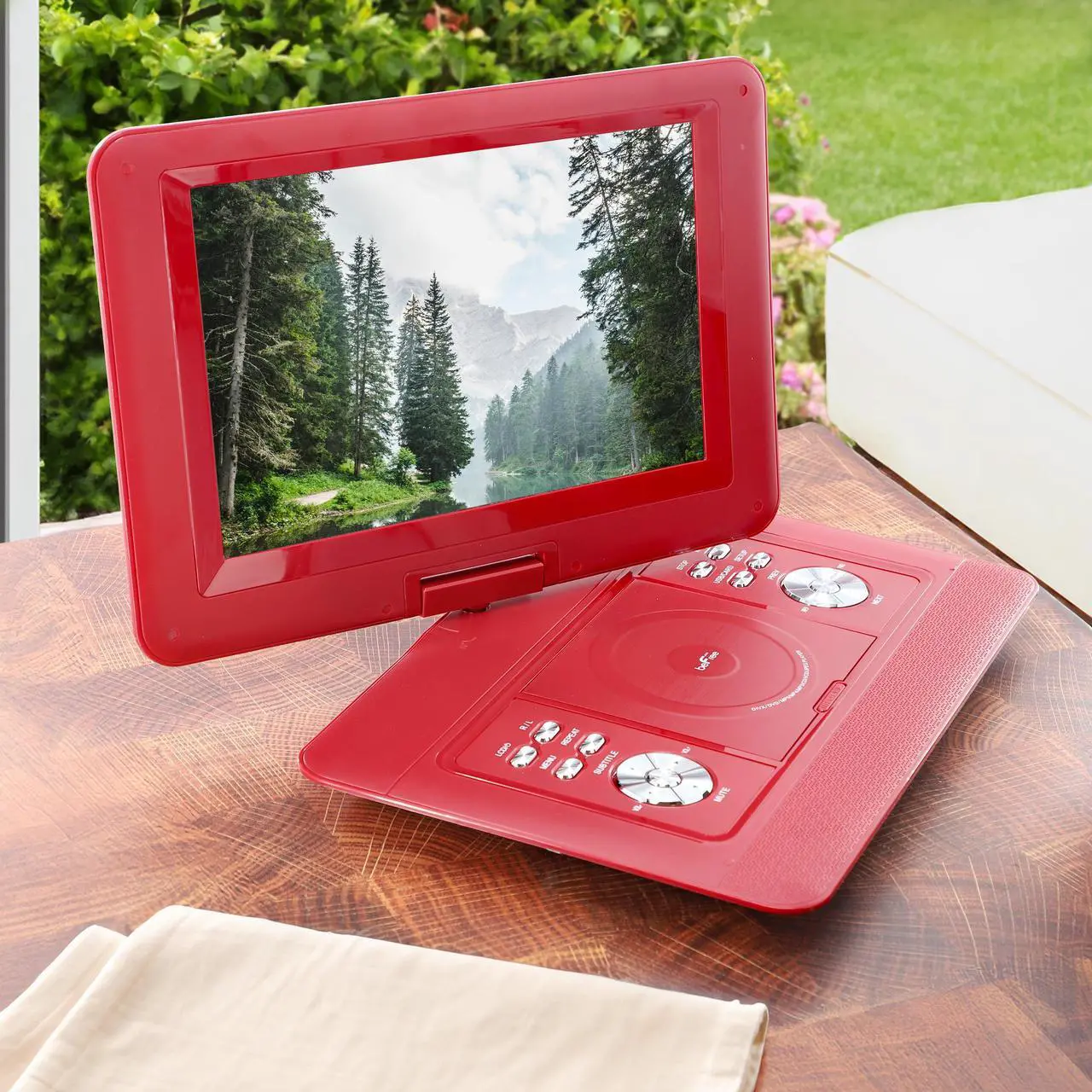 Alt view image 5 of 5 - beFree Sound 14.1 Inch Portable DVD Player with Swivel TFT-LCD Screen and USB,SD,AV Inputs- Red