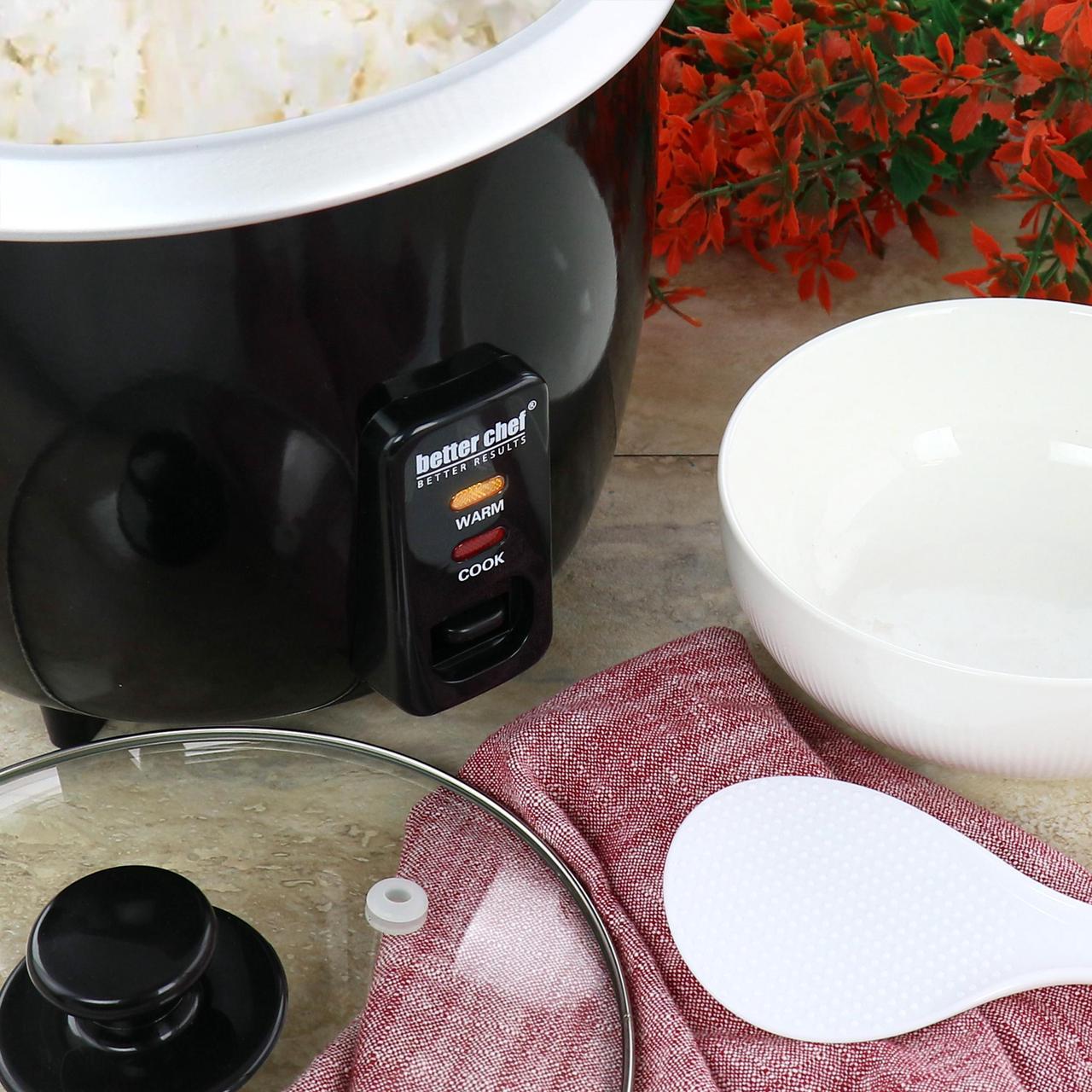 Alt view image 4 of 4 - Better Chef 8 Cup Automatic Rice Cooker in Black With Rice Paddle and Measuring Cup