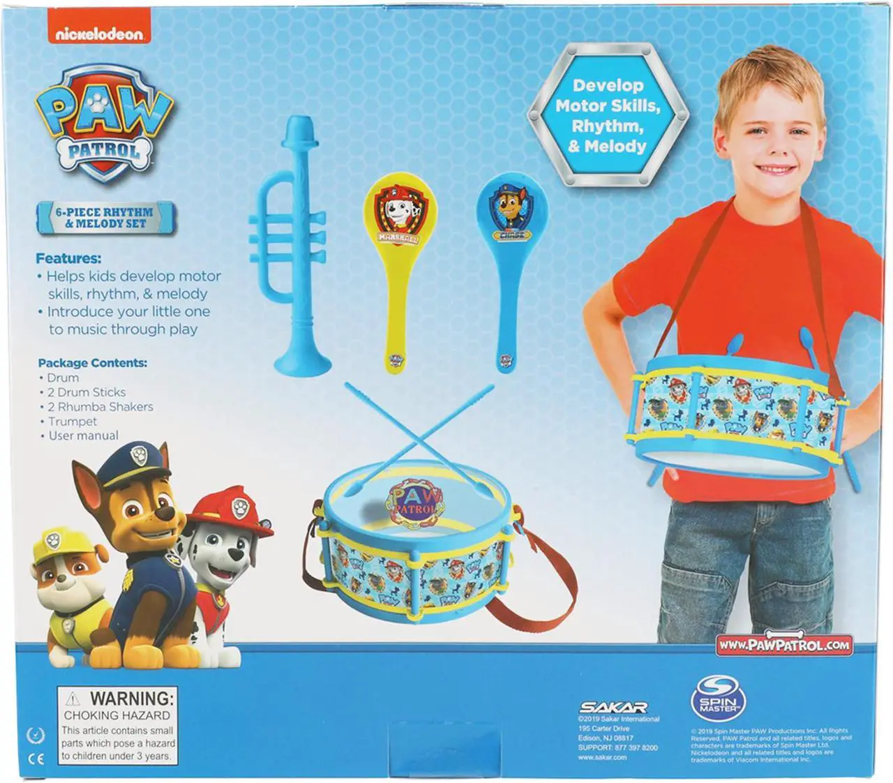 Alt view image 3 of 5 - Sakar Paw Patrol 6 Piece Rhythm and Melody Drum Set in Blue