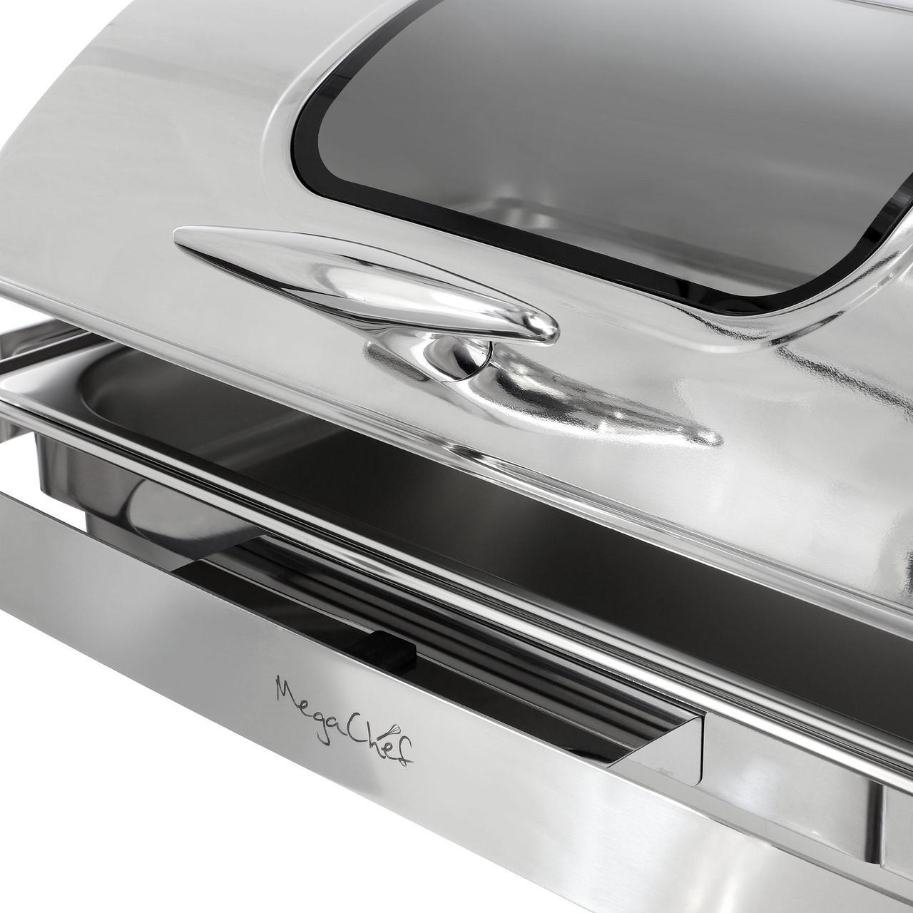 Alt view image 4 of 7 - MegaChef 9.5 Quart Oblong Roll Top Stainless Steel Professional Chafing Dish/Food Warmer/Buffet Server with Window