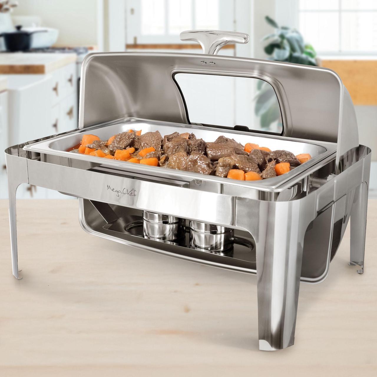 Alt view image 7 of 7 - MegaChef 9.5 Quart Oblong Roll Top Stainless Steel Professional Chafing Dish/Food Warmer/Buffet Server with Window