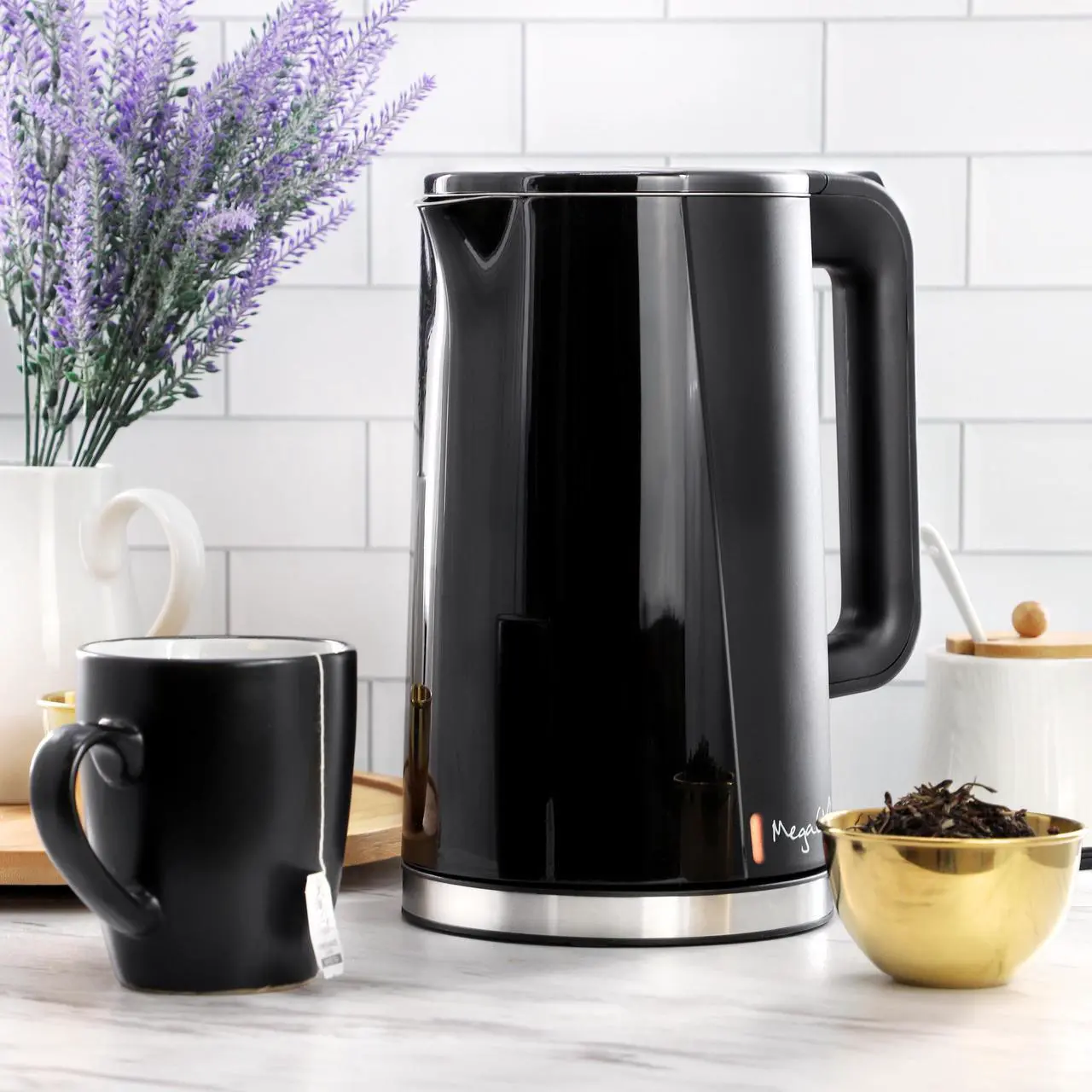 Alt view image 6 of 6 - MegaChef 1.7 Liter Double Wall Stainless Steel Electric Tea Kettle in Black