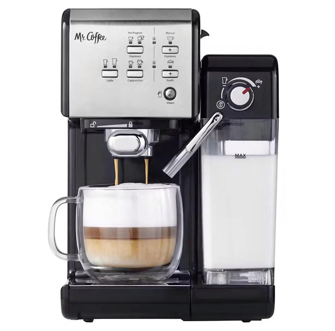 Alt view image 13 of 19 - Mr. Coffee Programmable Espresso & Cappuccino Machine with Automatic Milk Frother & 19-Bar Pump - Stainless Steel