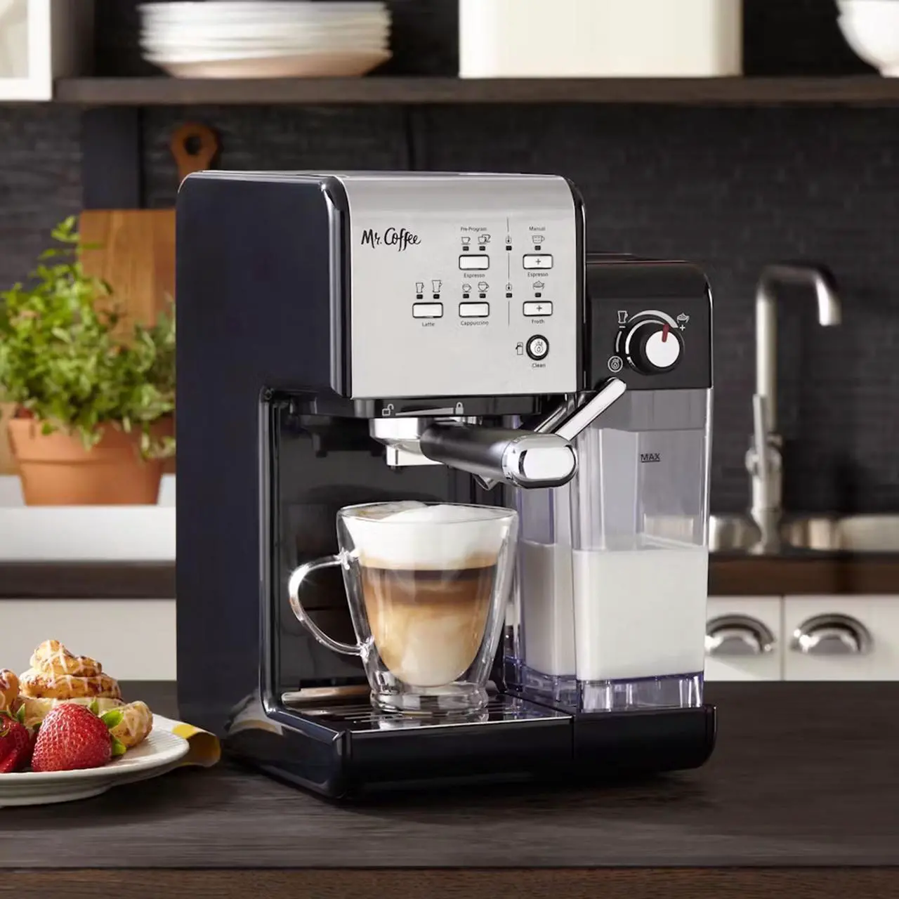 Alt view image 16 of 19 - Mr. Coffee Programmable Espresso & Cappuccino Machine with Automatic Milk Frother & 19-Bar Pump - Stainless Steel