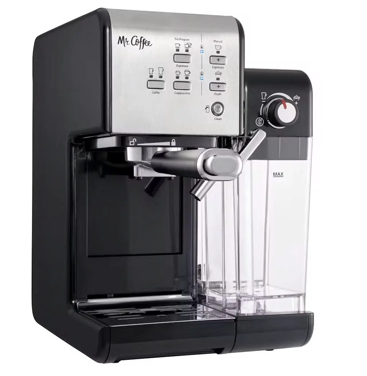 Alt view image 19 of 19 - Mr. Coffee Programmable Espresso & Cappuccino Machine with Automatic Milk Frother & 19-Bar Pump - Stainless Steel