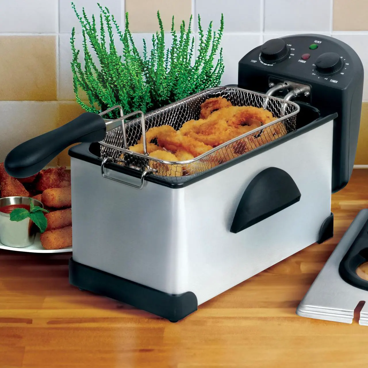 Alt view image 3 of 7 - MegaChef 3.17 Quart Stainless Steel Electric Deep Fryer with Timer
