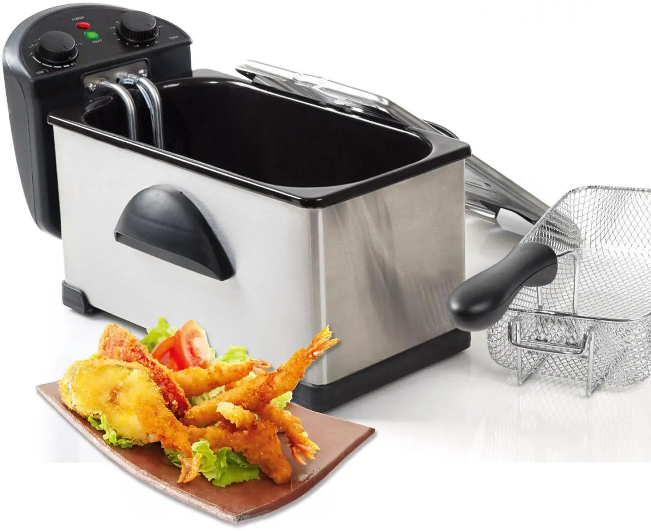 Alt view image 4 of 7 - MegaChef 3.17 Quart Stainless Steel Electric Deep Fryer with Timer