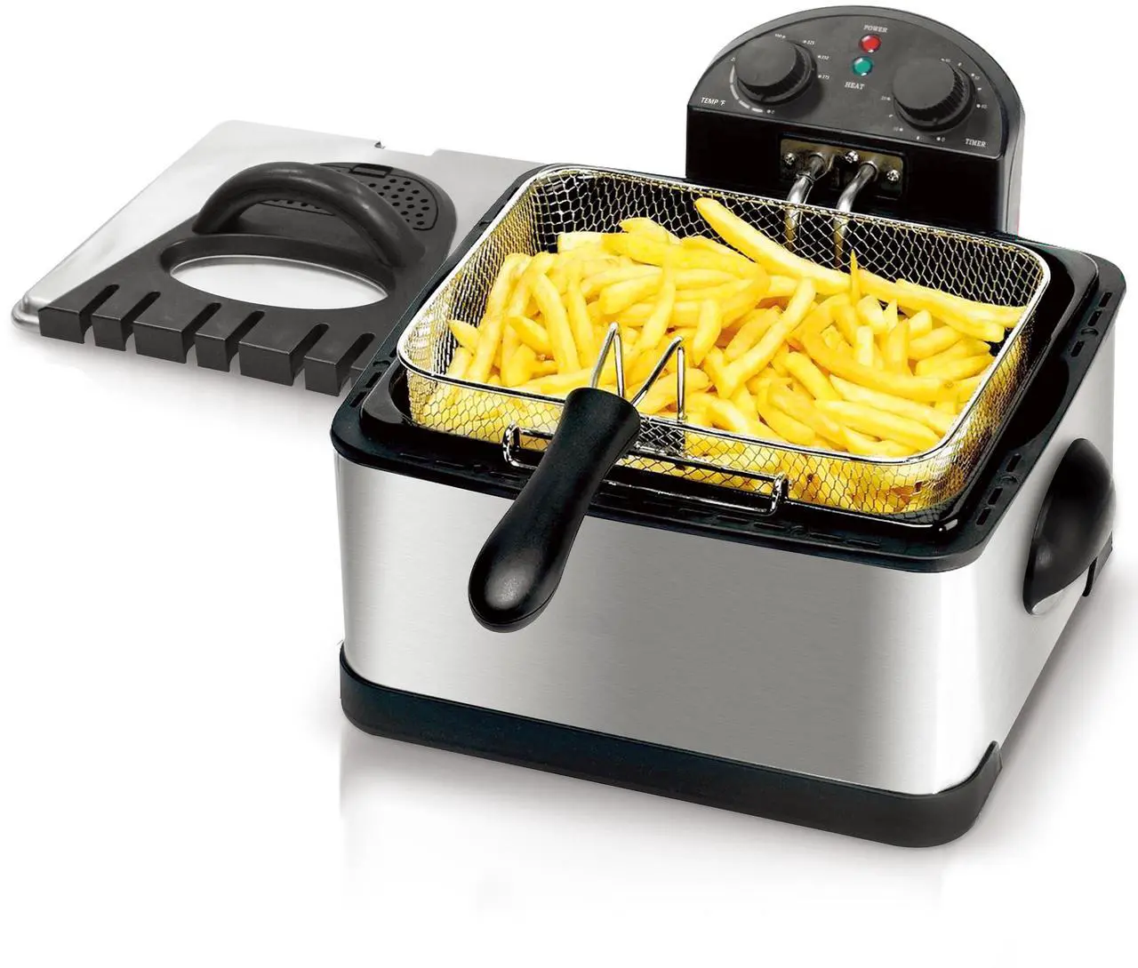 Alt view image 3 of 7 - MegaChef 4.23 Quart Stainless Steel Electric Deep Fryer with Timer