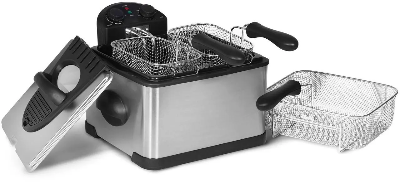 Alt view image 2 of 7 - MegaChef 4.23 Quart Stainless Steel Electric Deep Fryer with Timer