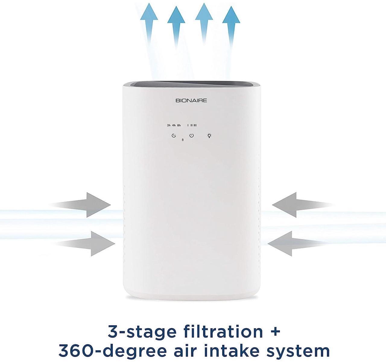 Alt view image 12 of 12 - Bionaire True HEPA 360° Air Purifier for Medium Rooms, Air Filter for Allergens, Pets, and Dust with Quiet Setting and Night Light, 3 Speeds, White